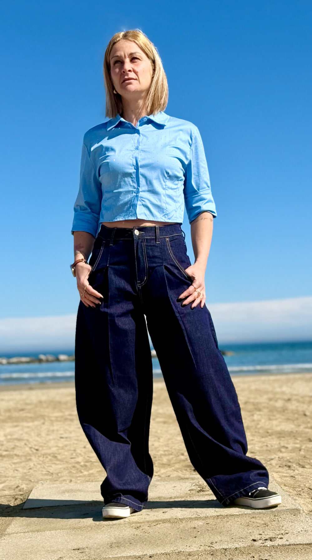 JEANS SCURO BAGGY ELASTICIZZATO