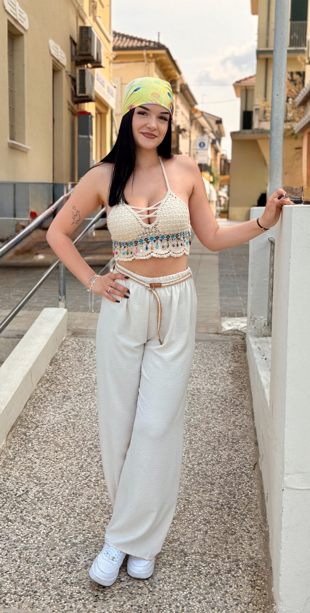 TOP CROCHET E PERLINE DOPPIA ALLACCIATURA