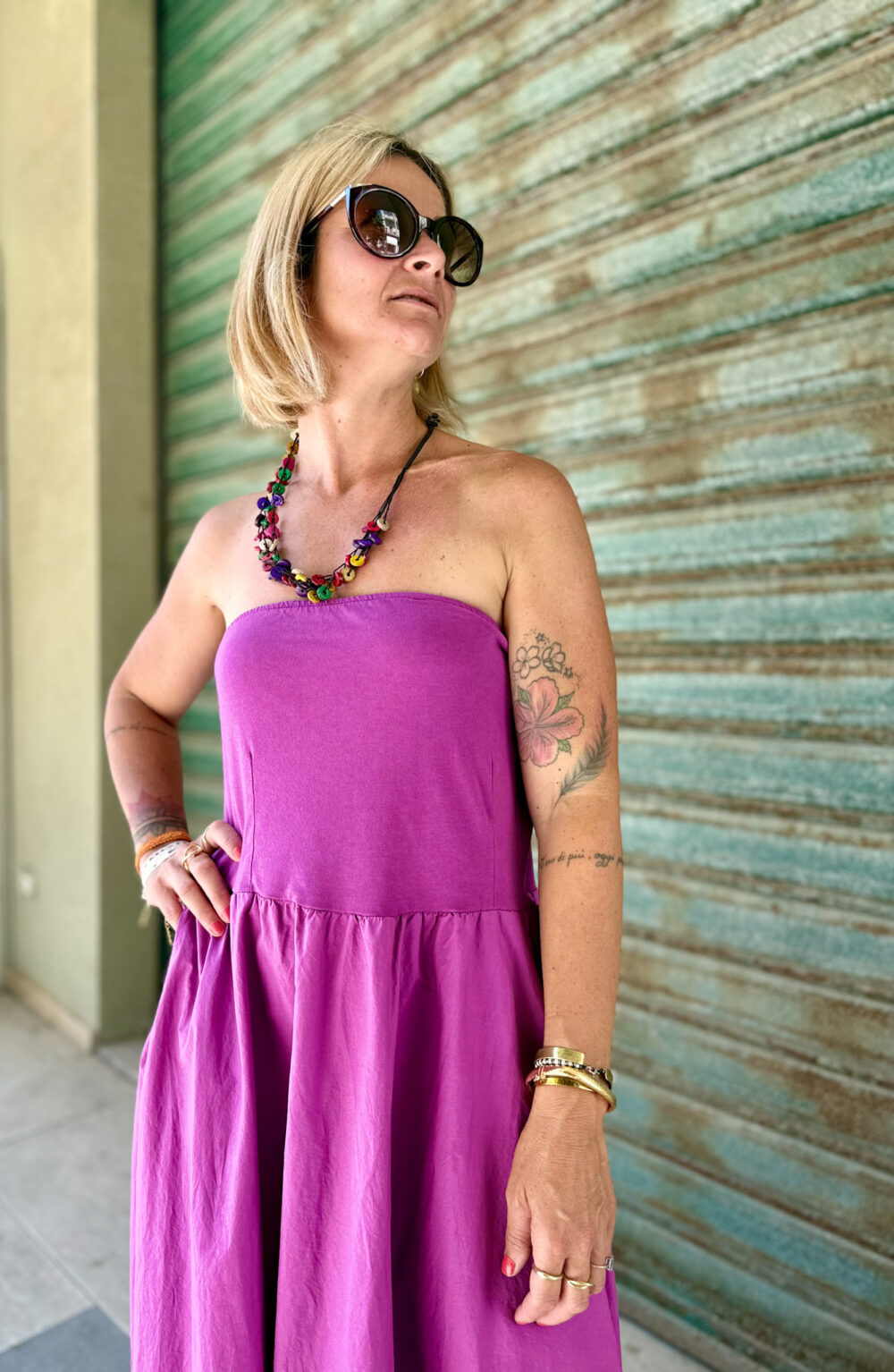 ABITO LUNGO SENZA SPALLINE CON TASCHE IN COTONE