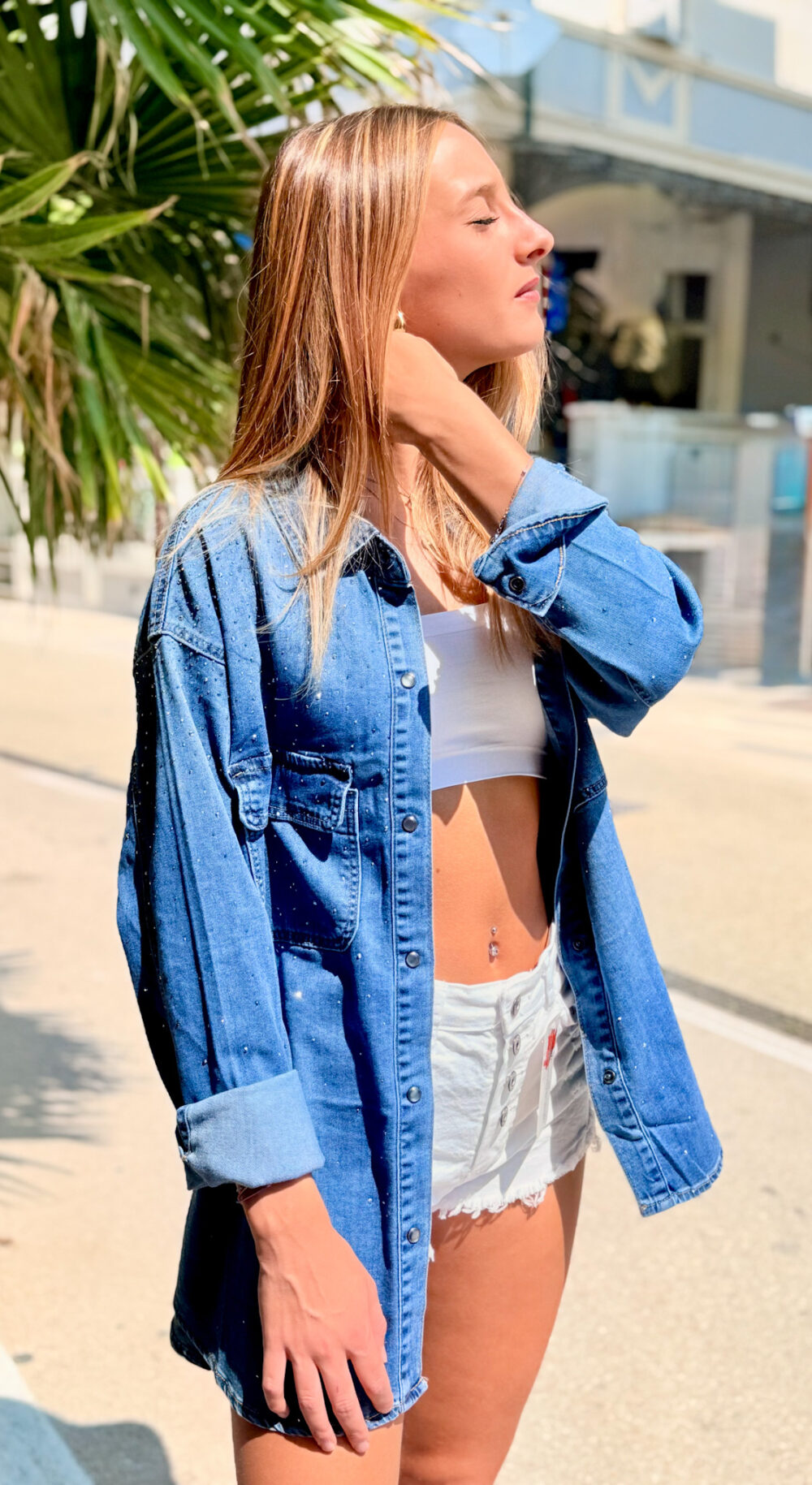 CAMICIONE JEANS CON BRILLANTINI