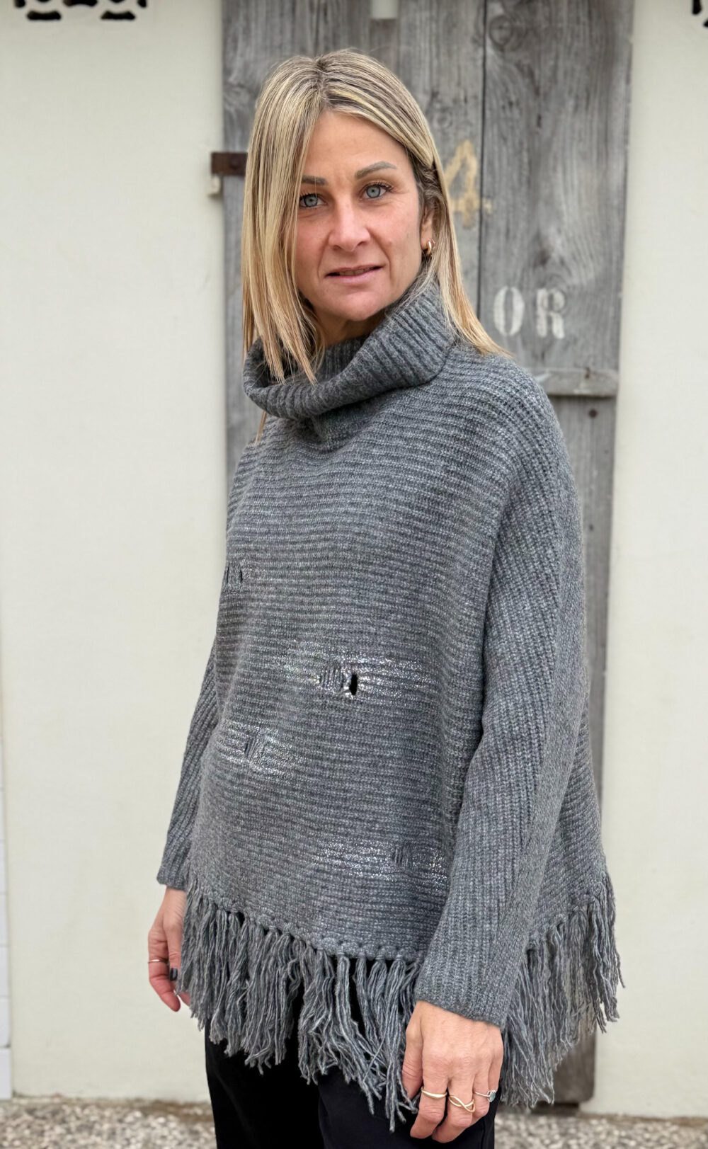 MAGLIONE OVER MISTO LANA CON FRANGE