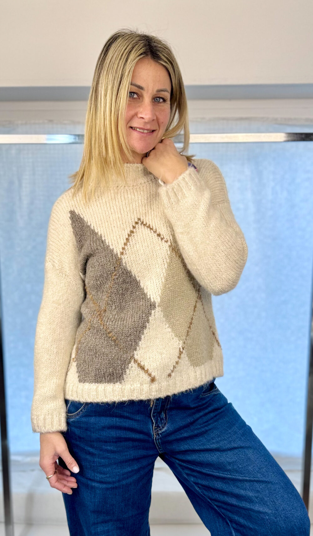 MAGLIONCINO CON ROMBI GRANDI E COLLO LUPETTO