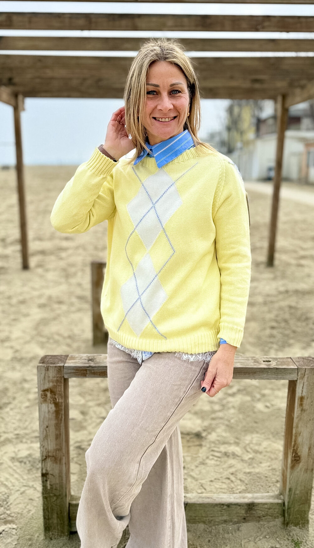 MAGLIA GIRO COLLO CON ROMBI IN COTONE